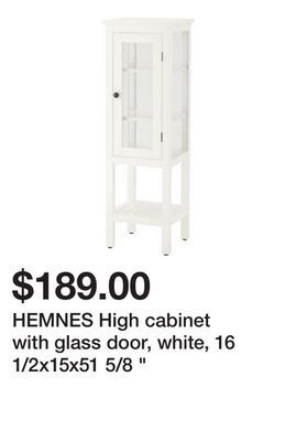 Ikea Hemnes high cabinet with glass door, white, 16 1/2x15x51 5/8 " offer