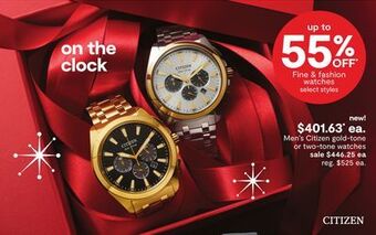 JC Penney Men's citizen gold-tone or two-tone watches offer