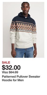 Old Navy Patterned pullover sweater hoodie for men offer