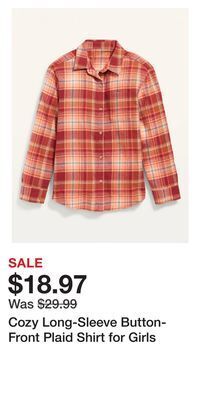 Old Navy Cozy long-sleeve button-front plaid shirt for girls offer