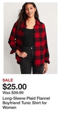 Old Navy Long-sleeve plaid flannel boyfriend tunic shirt for women offer