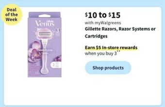 Walgreens Gillette razors, razor systems or cartridges offer