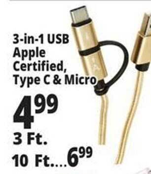 Ocean State Job Lot 3in1 usb apple certified, type c & micro offer
