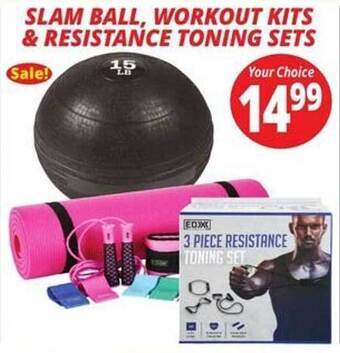 Ocean State Job Lot Slam ball, workout kits & resistance toning sets offer