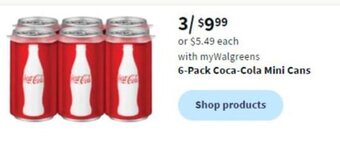 Walgreens 6-Pack Coca-Cola Mini Cans offer