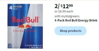 Walgreens 4-Pack Red Bull Energy Drink offer