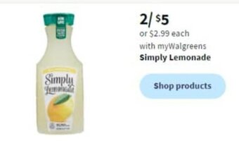 Walgreens Simply Lemonade offer