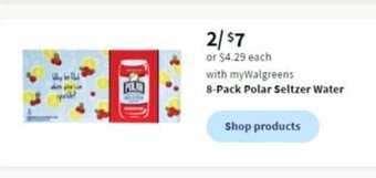 Walgreens 8-Pack Polar Seltzer Water offer