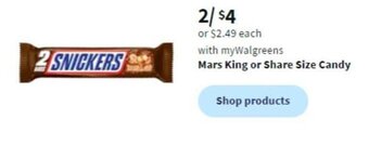 Walgreens Mars King or Share Size Candy offer