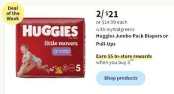 Walgreens Huggies Jumbo Pack Diapers or Pull-Ups offer