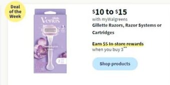 Walgreens Gillette Razor Systems or Cartridges offer