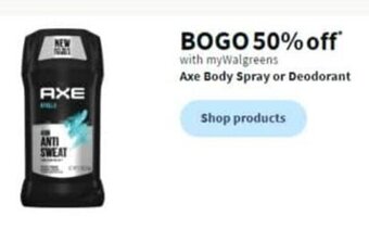 Walgreens Axe Body Spray or Deodorant offer