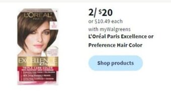 Walgreens L'Oreal Paris Excellence or Preference Hair Color offer