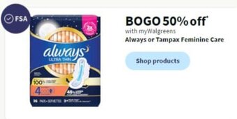 Walgreens Always or Tampax Feminine Care offer
