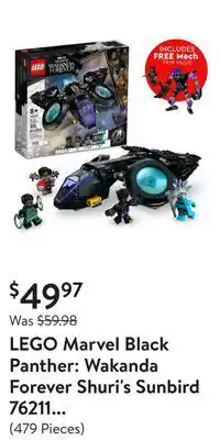 Walmart Lego marvel black panther: wakanda forever shuri's sunbird 76211 with bonus lego marvel black panther mech armor 76204 buildi offer