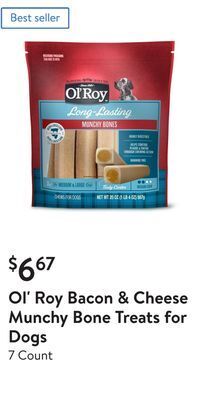 Walmart Ol' roy bacon & cheese munchy bone treats for dogs offer