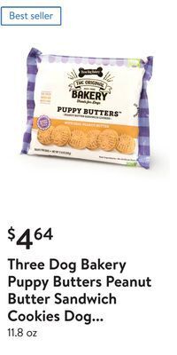 Walmart Three dog bakery puppy butters peanut butter sandwich cookies dog treats offer