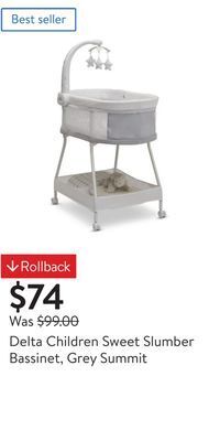Walmart Delta children sweet slumber bassinet, grey summit offer