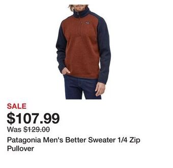Dick's Sporting Goods Patagonia men's better sweater 1/4 zip pullover offer