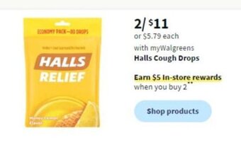 Walgreens Halls Cough Drops offer