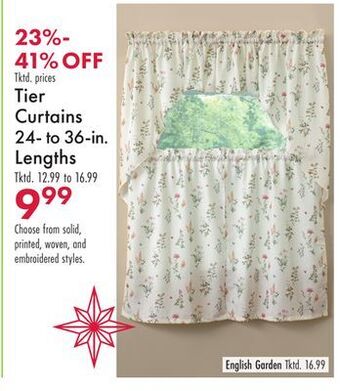 Boscov's Tier curtains 24- to 36-in. lengths offer
