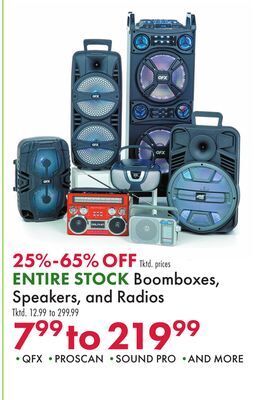 Boscov's Entire stock boomboxes, speakers, and radios offer