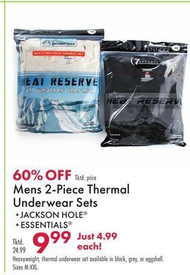 Boscov's Mens 2-piece thermal underwear sets offer