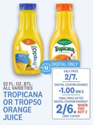 Kings Food Markets Tropicana or trop50 orange juice offer
