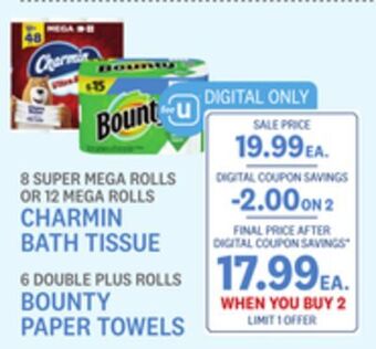 Kings Food Markets 8 super mega rolls or 12 mega rolls charmin bath tissue 6 double plus rolls bounty paper towels offer