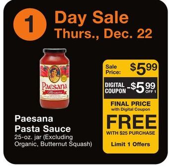 Fairway Store Market Paesana pasta sauce offer