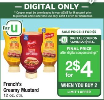 ACME French's creamy mustard offer
