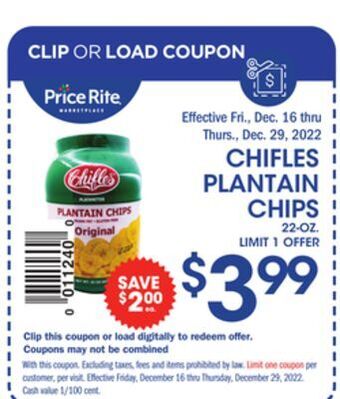 Price Rite Chifles plantain chips offer