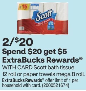 CVS Scott bath tissue 12 roll or paper towels mega 8 roll offer