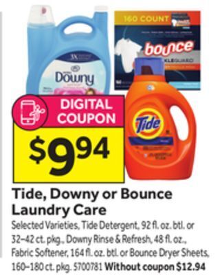 Stop&Shop Tide, downy or bounce laundry care offer