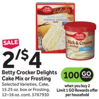 Stop&Shop Betty crocker delights cake mix or frosting offer
