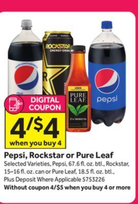 Stop&Shop Pepsi, rockstar or pure leaf offer