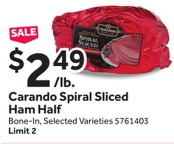 Stop&Shop Carando spiral sliced ham half offer