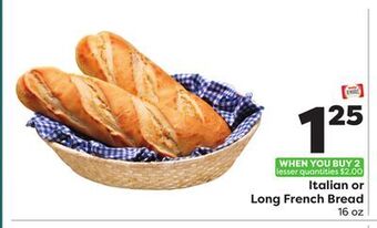 Weis Markets Italian or long french bread offer