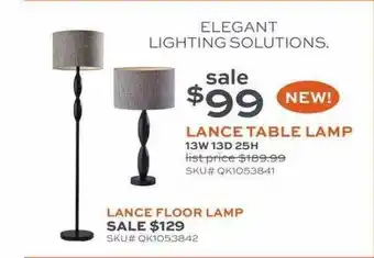 Slumberland Furniture Lance table lamp 13w 13d 25h or lance floor lamp offer