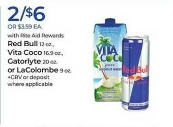 Rite Aid Red bull, vita coco, gatorlyte or lacolombe offer