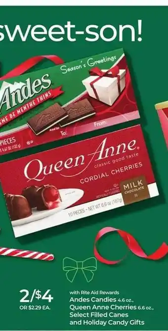 Andes candies, queen anne cherries, select filled canes and holiday candy gifts