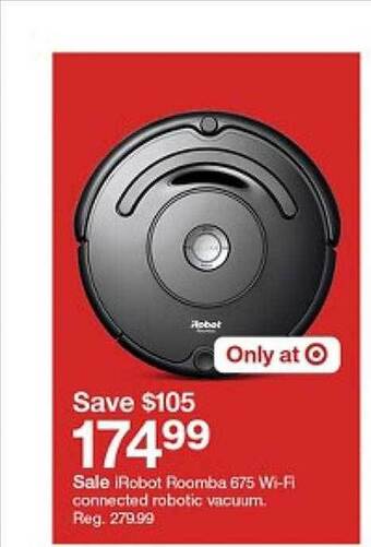 Target Irobot roomba 675 wi-fi connected robotic vacuum offer