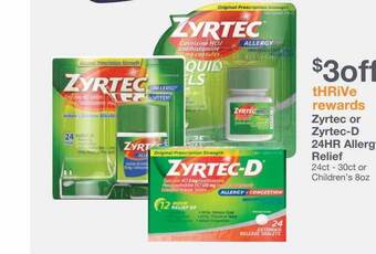 Kinney Drugs Zyrtec or zyrted-d 24hr allergy relief offer