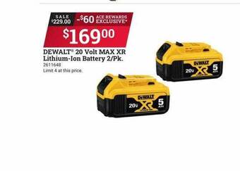 Ace Hardware Dewalt 20 volt max xr lithium-ion battery 2 pk. offer