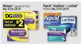 Dollar General Nexium capsules or pepcid, imodium or lactaid products offer