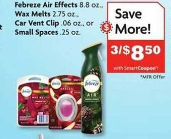 Family Dollar Febreze air effects, wax melts, car vent clip or small spaces offer