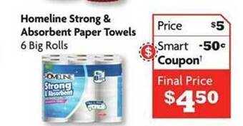 Family Dollar Homeline strong & absorbent paper towels offer