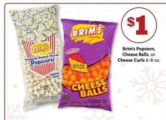 Family Dollar Brim's popcorn, cheese balls, or cheese curls offer