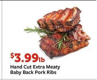 Fareway Hand cut extra meaty baby back pork ribs offer