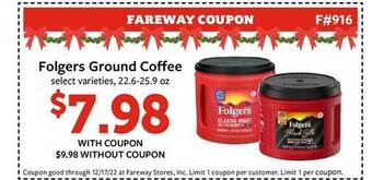 Fareway Folgers ground coffee offer